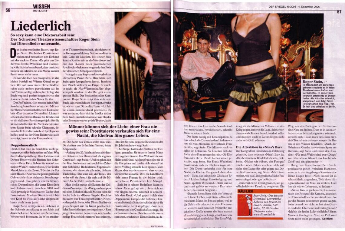 Doppelseite „Liederlich“ über Roger Stein und das deutsche Dirnenlied, Dezember 2006