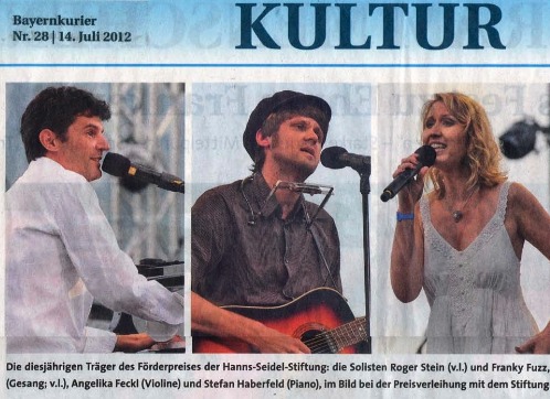 Drei Fotos nebeneinander: Roger Stein am Klavier, Franky Fuzz mit Gitarre und Mundharmonika, Stefanie Polster am Mikrofon